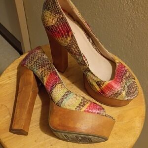 Zigi Soho Multicolor Snakeskin Platform Heels